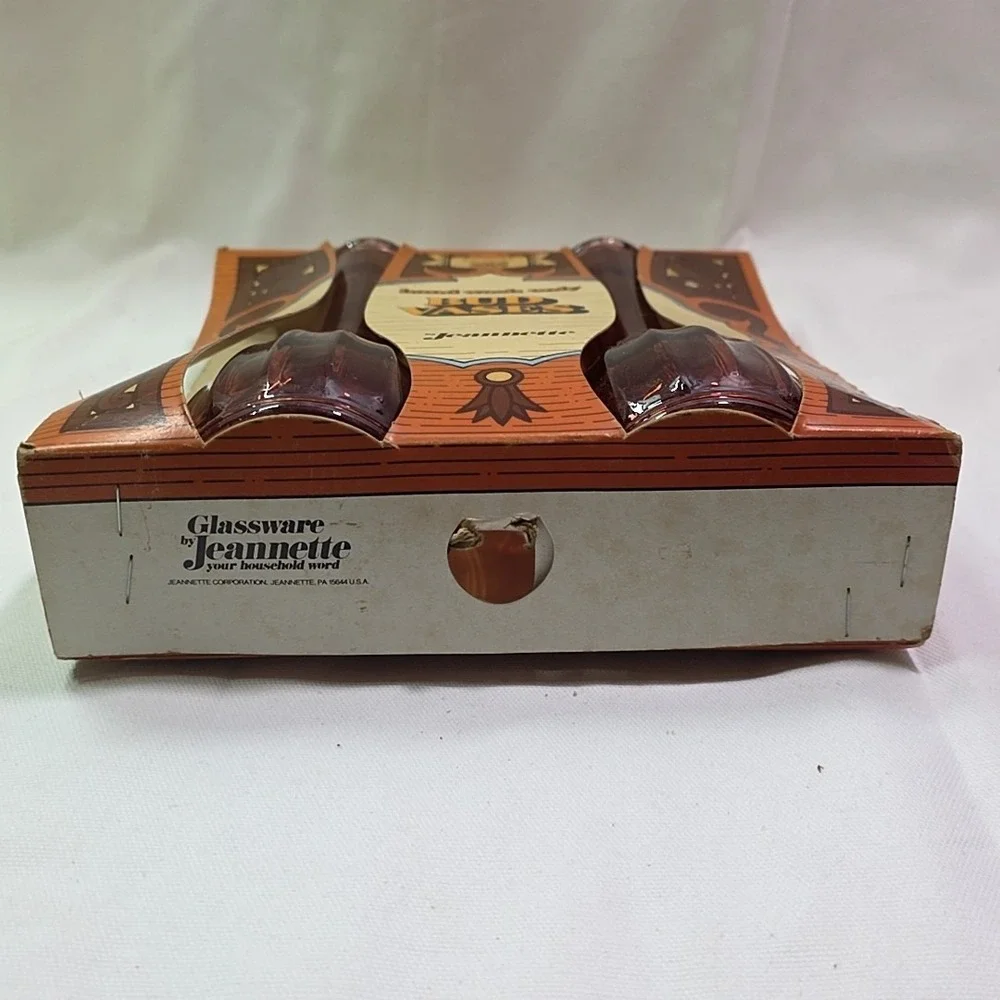 Vintage Jeannette Glass Pink Bud Vase Set Of 2 In Package